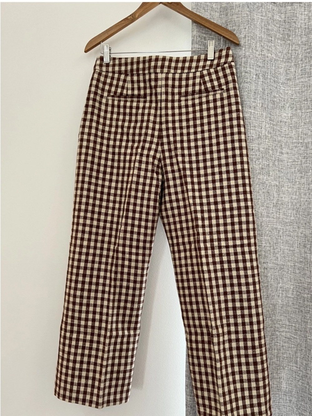 Sezane Martin Ecru and Brown Checked Cropped Trousers - Picture 2 of 6